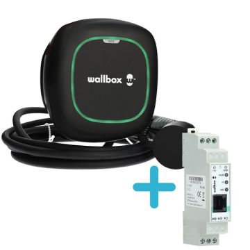 Wallbox Pulsar Max laadpaal (22kW) type 2 laadkabel 5 meter - zwart + Wallbox P1 poort module voor loadbalancing
