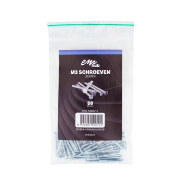 EMhub M3 schroef platkop verzinkt DIN963-4.8 M3x30 per 50 stuks