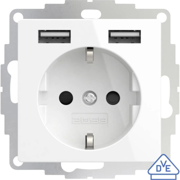 2USB inCharge PRO universeel 55x55 WCD met 2x USB 2,4A - zuiver wit glans RAL9010 (2U-449276)