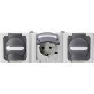 Kopp blue electric stopcontact ip44 horizontaal met deksel en randaarde 3-voudig opbouw grijs