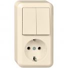 Schneider Electric Contura opbouw combinatie enkelvoudige wandcontactdoos met randaarde + serieschakelaar - crème wit (388500)