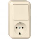 Schneider Electric Contura opbouw combinatie enkelvoudige wandcontactdoos met randaarde + wisselschakelaar - crème wit (388600)