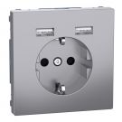 Merten by Schneider Electric Systeem-D stopcontact met USB RVS kleur - MTN2366-6036