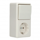 Schneider Electric Contura opbouw combinatie 1-voudig wandcontactdoos zonder randaarde + wisselschakelaar - arctic wit (399604)