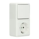 Kopp STANDARD opbouw combinatie wandcontactdoos met randaarde enkelvoudig + wisselschakelaar - arctic wit (108802007)