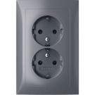 Hager dubbel stopcontact met randaarde en afdekplaat vlak - berker S.1 aluminium (47721404)