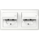 Gira stopcontact 2-voudig met randaarde en klepdeksel 16A 250V IP44 - Systeem 55 zuiver wit glanzend (415803)