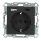 Merten Systeem M Ocean plastic stopcontact met USB-A + USB-C 3A - matzwart (MEG2367-0403)