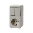 Hager opbouw combinatie serieschakelaar en stopcontact met randaarde - crème wit (61479440)