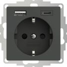 2USB universeel stopcontact met 2x USB 55x55 InCharge Pro 55 EU 15W 3A (USB A + C) - antraciet (2U-449542)
