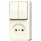 JUNG AP600 opbouw combinatie wandcontactdoos zonder randaarde 2-voudig + serieschakelaar - crème wit (645 A)