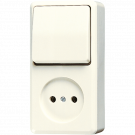JUNG AP600 opbouw combinatie wandcontactdoos zonder randaarde enkelvoudig + wisselschakelaar - crème wit (646 A)