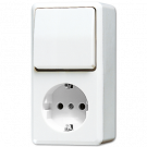 JUNG AP600 opbouw combinatie wandcontactdoos met randaarde enkelvoudig + wisselschakelaar - alpin wit (676 A WW)