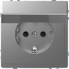 Merten by Schneider Electric D Life wandcontactdoos met klapdeksel en kinderbeveiliging - RVS look (MTN2310-6036)
