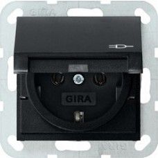 Gira stopcontact met randaarde met klapdeksel - systeem 55 zwart mat (0454005)