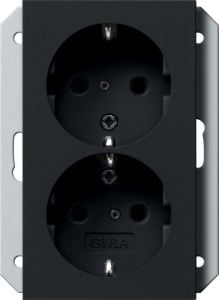 Gira stopcontact met randaarde 2-voudig voor 1-voudig apparaatdoos - systeem 55 zwart mat (2731005)
