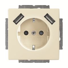 ABB Busch-Jaeger stopcontact met randaarde met 2x USB 2.4A (USB A + A) - Carat/Solo/Future Linear ivoorwit (20 EUCB2USB-82)