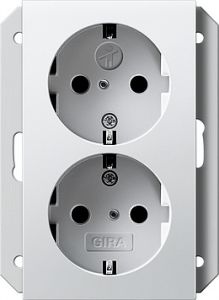 Gira stopcontact met randaarde, shutter en symbool 2-voudig voor 1-voudig apparaatdoos - systeem 55 zuiver wit mat (273127)