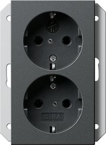 Gira 2-voudig stopcontact voor 1-voudige apparaatdoos - systeem 55 antraciet (273128)