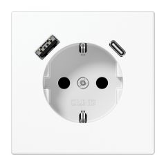 JUNG wandcontactdoos met 2x USB lader (1x type A en 1x type C, max 3A 5V) LS range - alpinewit RAL9016 glans (LS1520-15CAWW)