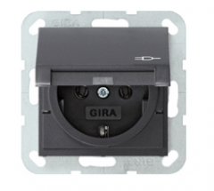 Gira stopcontact met randaarde met klapdeksel - systeem 55 antraciet (45428)