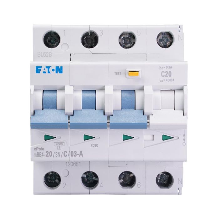 Eaton aardlekautomaat 3-polig+nul 20A 300mA C-kar (120681)