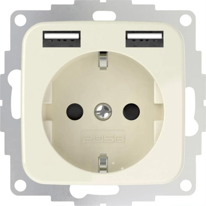 2USB universeel stopcontact met 2x USB 55x55 InCharge Pro SI EU 12W 2,4A - crème (2U-449399)