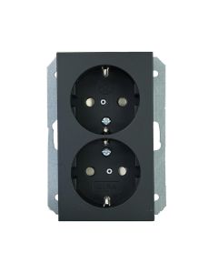 Gira stopcontact met randaarde 2-voudig voor 1-voudig apparaatdoos - systeem 55 zwart mat (2731005)