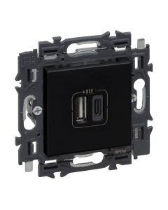 Legrand stopcontact 2x USB A + C volledig apparaat 3000mA met spanklauwen - Valena Nextmat zwart (741736)