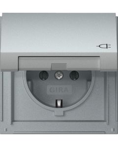 Gira stopcontact met randaarde en klapdeksel - TX_44 - aluminium IP44 (445465)