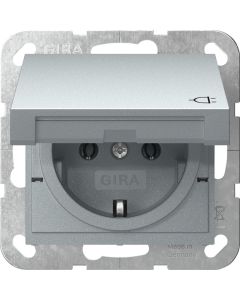 Gira stopcontact met randaarde en klapdeksel - systeem 55 aluminium (445426)