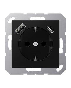 JUNG wandcontactdoos met 2x USB lader (1x type A en 1x type C, max 3A 5V) A range - grafietzwart mat (A1520-15CASWM)