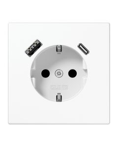 JUNG wandcontactdoos met 2x USB lader (1x type A en 1x type C, max 3A 5V) LS range - alpinewit RAL9016 glans (LS1520-15CAWW)