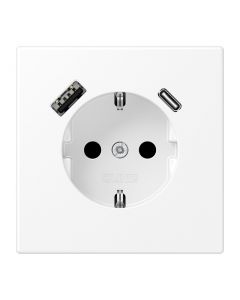 JUNG wandcontactdoos met 2x USB lader (1x type A en 1x type C, max 3A 5V) LS range - sneeuwwit mat (LS1520-15CAWWM)