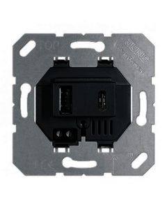 JUNG USB laadcontactdoos 1x type A en 1x type C, max 3A 5V - zwart RAL9005 (USB15CASW)