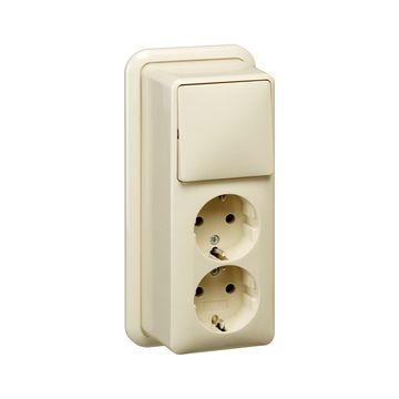 Gira Gira combinatie wipschakelaar met dubbele wandcontactdoos met randaarde 16 A 250 V + K/P - crème wit (018610)