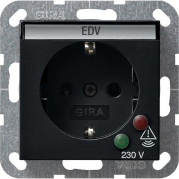 Gira stopcontact met randaarde, overspanningsbeveiliging en tekstkader zwart mat (0451005)