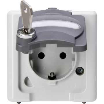 Kopp blue electric stopcontact ip44 met deksel randaarde en slot 0 1-voudig grijs