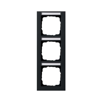 Gira E2 afdekraam 3-voudig verticaal met tekstkader zwart mat (110309)