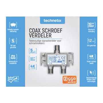 Technetix Splitter wandmontage 2x f-male