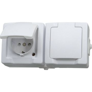 Kopp NAUTIC stopcontact ip44 horizontaal met randaarde 2-voudig opbouw wit