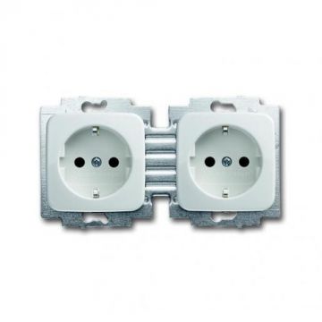 ABB Busch-Jaeger wandcontactdoos inbouw horizontaal met randaarde, 2-voudig - Reflex SI alpinwit (20-2 EUCKS-214-503)