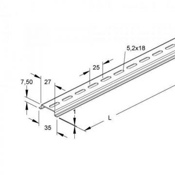 Dinrail geperforeerd 35x7,5 mm per 2 meter (HDR1)