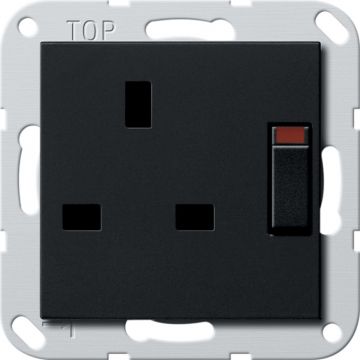 Gira stopcontact Brits (BS 1363) 13A met schakelaar systeem 55 zwart mat (2778005)