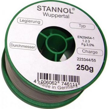 Stannol draadsoldeer met harskern tin/koper 99/1 diameter 1mm rol 250gr (574413)