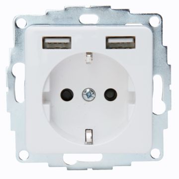 Kopp HK02 wandcontactdoos 1V RA KV + USB 5V max 2400mA - wit (296413007)