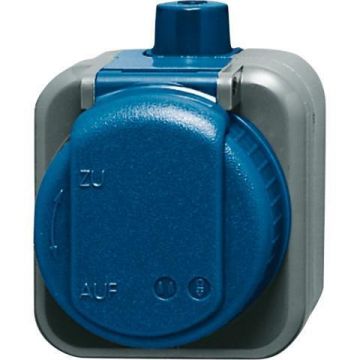 ABB Busch-Jaeger wandcontactdoos opbouw IP66 met randaarde 1-voudig - Busch-duro 2000 blauw (2083-0-0343)