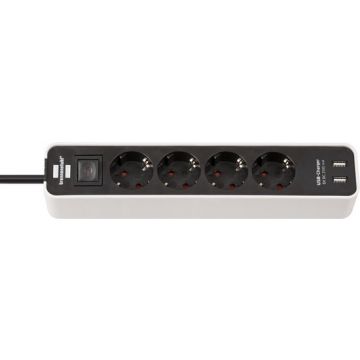 BRENNENSTUHL stekkerdoos met schakelaar 4-voudig met randaarde en 2x USB A 1,5 meter - wit-zwart (1153240026)