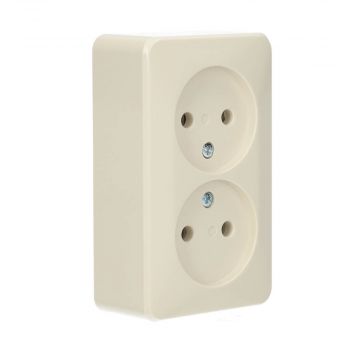 JUNG AP600 opbouw wandcontactdoos tweevoudig zonder randaarde - crème wit (6010 A)
