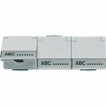 JUNG stopcontact 3-voudig met randaarde en tekstkader en onderkast IP44 - WG600 grijs (623NAW)